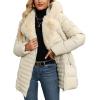 imageBellivera Womens Winter Puffer Jacket ColdResistant Patchwork Plush Lining Coat with Removable Fur Collar Hooded and BeltedWhite With Hood