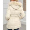 imageBellivera Womens Winter Puffer Jacket ColdResistant Patchwork Plush Lining Coat with Removable Fur Collar Hooded and BeltedWhite With Hood
