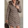 imageBellivera Womens Winter Thickened Quilted Puffer Jacket Zipper Pockets Bubble Coat with Removable Hood and Faux Fur CollarTaupel Hood