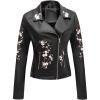 imageBellivera Faux Leather Jacket for Women Studded Rivet Floral Moto Biker Short Lapel CoatBlack Embroidered