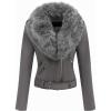 imageBellivera Women Faux Leather Suede Jacket Moto Biker Coat SherpaLined Overcoat with Removable BeltGrey