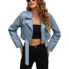 imageBellivera Womens Cropped Faux Leather Jacket Bomber Casual Zip Up Coat PU Moto Bike Outwear with PocketsBlue Crop
