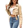 imageBellivera Womens Cropped Faux Leather Jacket Bomber Casual Zip Up Coat PU Moto Bike Outwear with PocketsGold Crop