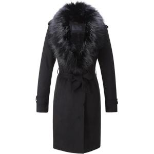 imageBellivera Women Faux Leather Trench Coat FleeceLined Midlength Jacket with Detachable Fur CollarBlack