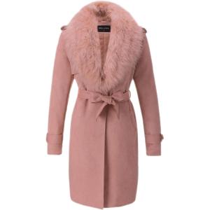 imageBellivera Women Faux Leather Trench Coat FleeceLined Midlength Jacket with Detachable Fur CollarPink