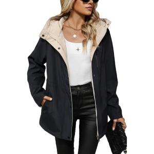 imageBellivera Women Reversible Lightweight Jacket Casual Windbreaker Outerwear Waterproof Outdoor Printed RaincoatBlack Windbreaker