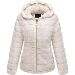 imageBellivera Womens Faux Fur Coat Shearling Fluffy Fuzzy Shaggy Hood SherpaLined Fleece JacketBeigewhite