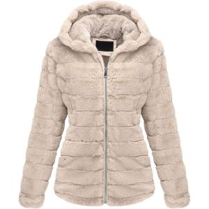 imageBellivera Womens Faux Fur Coat Shearling Fluffy Fuzzy Shaggy Hood SherpaLined Fleece JacketBeigeyellow