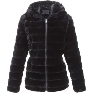 imageBellivera Womens Faux Fur Coat Shearling Fluffy Fuzzy Shaggy Hood SherpaLined Fleece JacketBlack