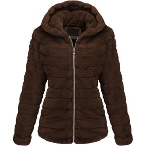 imageBellivera Womens Faux Fur Coat Shearling Fluffy Fuzzy Shaggy Hood SherpaLined Fleece JacketBrown