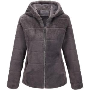 imageBellivera Womens Faux Fur Coat Shearling Fluffy Fuzzy Shaggy Hood SherpaLined Fleece JacketDarkgray