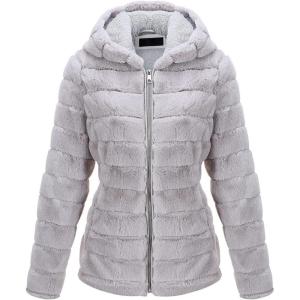 imageBellivera Womens Faux Fur Coat Shearling Fluffy Fuzzy Shaggy Hood SherpaLined Fleece JacketGray