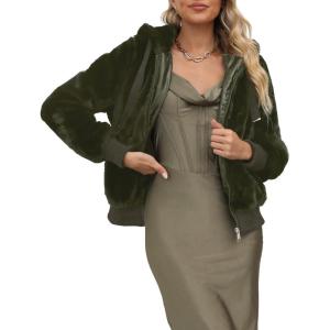 imageBellivera Womens Faux Fur Coat Shearling Fluffy Fuzzy Shaggy Hood SherpaLined Fleece JacketGreen Faux Fur