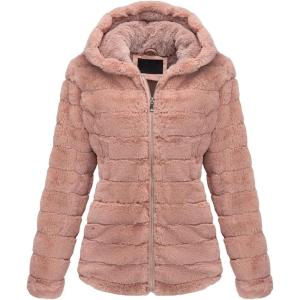 imageBellivera Womens Faux Fur Coat Shearling Fluffy Fuzzy Shaggy Hood SherpaLined Fleece JacketPink