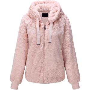 imageBellivera Womens Faux Fur Coat Shearling Fluffy Fuzzy Shaggy Hood SherpaLined Fleece JacketPink Faux Fur