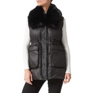 imageBellivera Womens Faux Fur Vest Sherpa Fleece Gilet Sleeveless Casual Hooded Jacket Shearling Warm Fluffy CoatBlack Collar