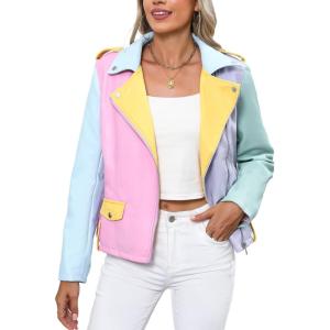 imageBellivera Womens Faux Leather Jacket Studded Rivet Casual Short Moto Biker Stand Collar CoatMulticolor Jacket