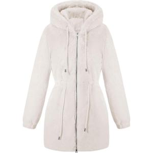imageBellivera Womens Leopard Print Fleece Coat Spring and Winter Fashion Fuzzy Jacket Faux Fur Fluffy Cardigan OvercoatWhite Faux Fur Coat
