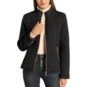 imageBellivera Womens Stand Collar Lightweight Quilted Puffer Jacket with Fleece lining for Fall and WinterBlack