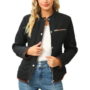 imageBellivera Womens Stand Collar Lightweight Quilted Puffer Jacket with Fleece lining for Fall and WinterBlack Diamond