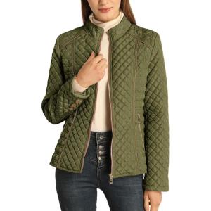 imageBellivera Womens Stand Collar Lightweight Quilted Puffer Jacket with Fleece lining for Fall and WinterGreen Jacket