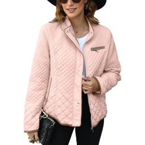 imageBellivera Womens Stand Collar Lightweight Quilted Puffer Jacket with Fleece lining for Fall and WinterPink Diamond