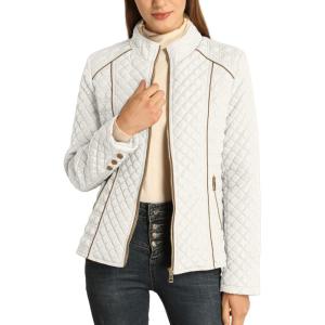 imageBellivera Womens Stand Collar Lightweight Quilted Puffer Jacket with Fleece lining for Fall and WinterWhite