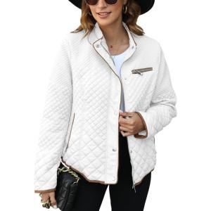 imageBellivera Womens Stand Collar Lightweight Quilted Puffer Jacket with Fleece lining for Fall and WinterWhite Diamond