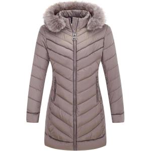 imageBellivera Womens Winter Thickened Quilted Puffer Jacket Zipper Pockets Bubble Coat with Removable Hood and Faux Fur CollarDapricot Puffer Plus