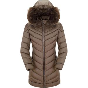 imageBellivera Womens Winter Thickened Quilted Puffer Jacket Zipper Pockets Bubble Coat with Removable Hood and Faux Fur CollarTaupel Hood