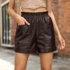 imageBellivera Women Faux Leather High Waist Stretchy Winter Motorcycle ShortsCoffee