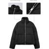 imageBellivera Women Faux Leather Jacket Long Quilted Hood Puffer Winter CoatBlack Short