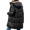 imageBellivera Women Faux Leather Jacket Long Quilted Hood Puffer Winter CoatBlackkhaki