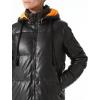 imageBellivera Women Faux Leather Jacket Long Quilted Hood Puffer Winter CoatBlackorange