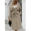 imageBellivera Women Trench Coat Long Loose Jacket Faux PU Leather Oversize Classic Lapel Overcoat with BeltKhaki