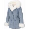 imageBellivera Women Twill Parka Jacket Winter Fashion Warm Long Hood Coat with Faux Fur CollarBeige Sherpa Fleece Jean Jackets