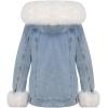 imageBellivera Women Twill Parka Jacket Winter Fashion Warm Long Hood Coat with Faux Fur CollarBlue Faux Fur Jean Outerwear