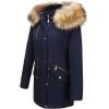 imageBellivera Women Twill Parka Jacket Winter Fashion Warm Long Hood Coat with Faux Fur CollarBlueyellow