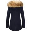 imageBellivera Women Twill Parka Jacket Winter Fashion Warm Long Hood Coat with Faux Fur CollarBlueyellow