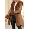 imageBellivera Womens Faux Leather Fleece Lined Coat Winter Hooded Zipup Parka with BeltCamel Fur