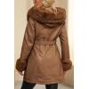 imageBellivera Womens Faux Leather Fleece Lined Coat Winter Hooded Zipup Parka with BeltCamel Fur