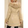 imageBellivera Womens Faux Leather Fleece Lined Coat Winter Hooded Zipup Parka with BeltKhaki Fur
