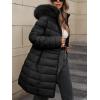 imageBellivera Womens Winter Thickened Quilted Puffer Jacket Zipper Pockets Bubble Coat with Removable Hood and Faux Fur CollarBlack