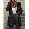 imageBellivera Womens Winter Thickened Quilted Puffer Jacket Zipper Pockets Bubble Coat with Removable Hood and Faux Fur CollarBlack