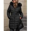 imageBellivera Womens Winter Thickened Quilted Puffer Jacket Zipper Pockets Bubble Coat with Removable Hood and Faux Fur CollarBlack