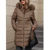 imageBellivera Womens Winter Thickened Quilted Puffer Jacket Zipper Pockets Bubble Coat with Removable Hood and Faux Fur CollarCoffee