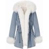imageBellivera Women Twill Parka Jacket Winter Fashion Warm Long Hood Coat with Faux Fur CollarBeige Sherpa Fleece Jean Jackets