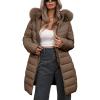 imageBellivera Womens Winter Thickened Quilted Puffer Jacket Zipper Pockets Bubble Coat with Removable Hood and Faux Fur CollarCoffee