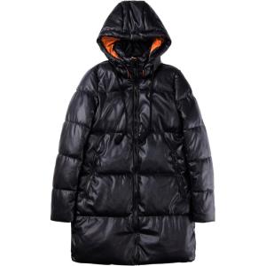 imageBellivera Women Faux Leather Jacket Long Quilted Hood Puffer Winter CoatBlackorange