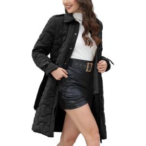 imageBellivera Women Long Heavy Puffer Coat Diamond Quilted Thermal Thicken Winter Parka Windproof Jacket with HoodBlack Belt